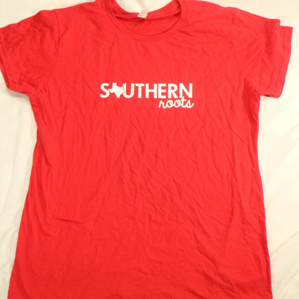 SOUTHERN ROOTS Red Screenprint Graphic Tee Sz Lg Women